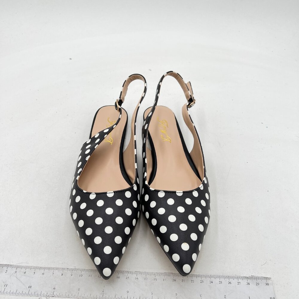 FOWT Black Polka Dots Pointed Toe Slingback Buckle Strap Womens Flats Daily Shoe - Picture 2 of 8